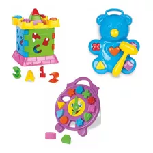 Brinquedos Didático Interativos Relógio + Castelo + Ursinho