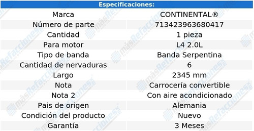 Banda Serpentina 2345 Mm Saab 9-3 L4 2.0l 99-03 Continental Foto 8