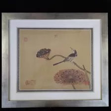 Cuadro Pintura En Seda Estampilla De Aves China Sellado 
