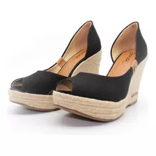 Sandalia Scarpin Peeptoe Salto Anabela Barth Shoes Pipa Lona