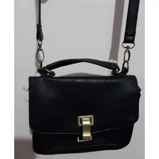 Cartera Negra Dama Con Tira Larga Divina Mediana Impecable