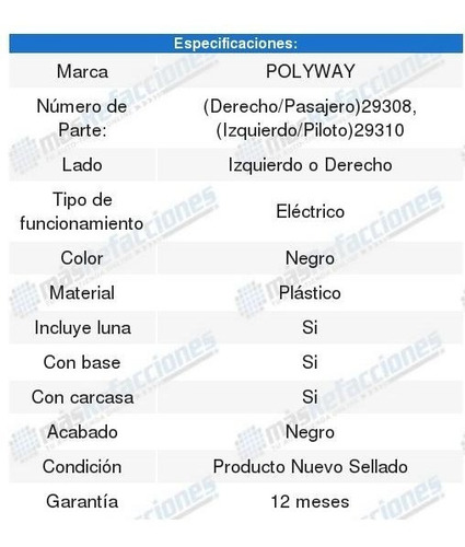 Espejo Electrico C/base Plstico Geo Tracker 99-04 Foto 2