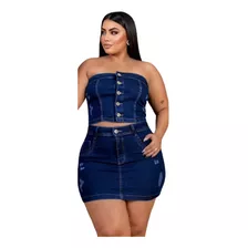 Shorts E Cropped Feminino Plus Size Conjunto Jeans Elastano