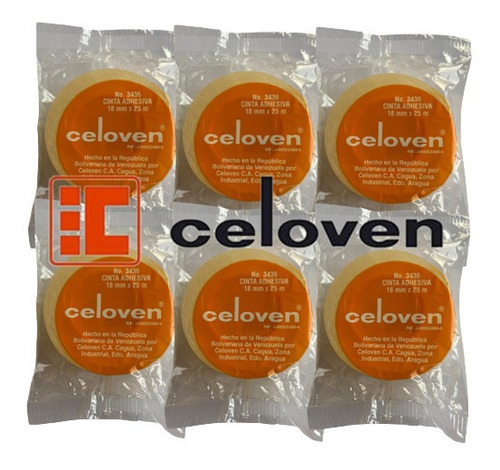 Cinta Adhesiva Celoven Transparente 18mm X 25mt Pack De 6 Un