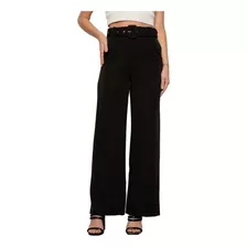 Calça Elegante Pantalona Alfaiataria Cinto Removível Casual 