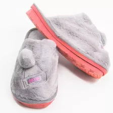 Pantufa Pelúcia Cinza Com Pompom Alta Sola Resistente 36-38