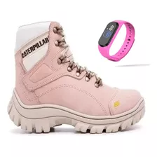 Bota Tenis Coturno Feminino Caterpellar Cano Rosa + Relogio