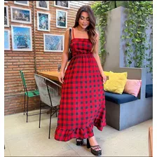 Vestido Midi Xadrez - Vermelho/preto Tam Unico