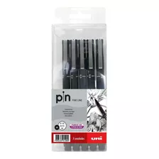 Caneta Tecnica Pin Fine Preta Estojo Com 5 Un Uniball Cor Da Tinta Preto