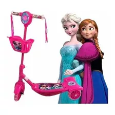 Patinete Infantil Frozen Led 3 Rodas Cesta Musical 