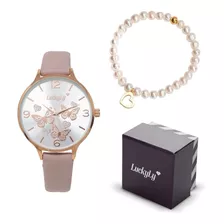 Reloj Dama Con Regalo Pulsera Acero Inoxidable Mujer Lucky