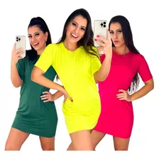 Kit 3 Vestido Camisetão Blusao Feminino Camisa Mulheres Top