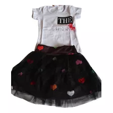 Conjunto Infantil De Camiseta E Short Saia Com Tule