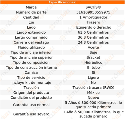 (1) Amortiguador Hid Tras Izq/der Isuzu Hombre 96/00 Sachs Foto 2