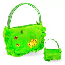 Bolsa Infantil Com Zíper Para Meninas Borboleta Macio Cor Verde Desenho Do Tecido Borboletas