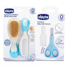 Kit Higiene Pente, Escova E Tesoura Bebê Chicco Azul Menino