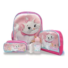 Kit Mochila Escolar Infantil Costas G Gatinha Marie F1 Cor Rosa Desenho Do Tecido Marie