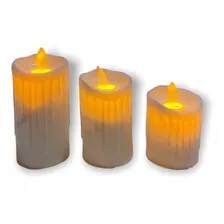 Juego De Tres Velas Blanca Decorativas Con Luz Led 