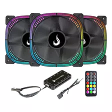 Kit 3 Fans Gamer Rise Mode Aura Pro Black Argb 120mm