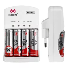 Carregador De Pilha + 4 Pilhas Aa 2600 Mah Recarregáveis 