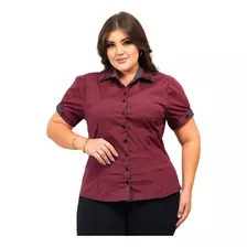 Camisa Manga Curta Detalhe Na Gola Plus Size 