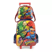 Kit Mochila Rodinhas Infantil Original Superman