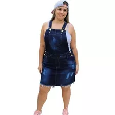 Jardineira Curta Tipo Saia Jeans Plus Size Desfiada C Lycra