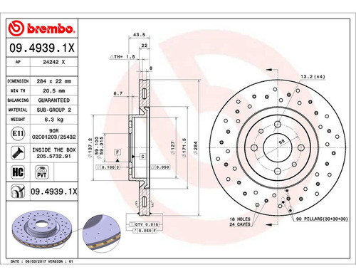 Par Discos Brembo Fiat 500 Turbo 2013-2016 Delantero Foto 2