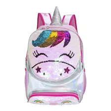 Mochila Primaria Unicornio Lentejuela Tornasol Wilys Wt381 Color Blanco