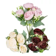 Ramo De Flores Peonias Artificial 25cm Calidad Premium