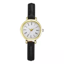 Relógio Dourado Feminino De Pulso Quartz Pulseira Em Couro Cor Da Correia Preto Cor Do Fundo Branco