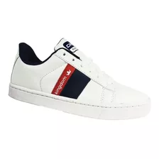 Tenis Blanco Casual Urbano Blanco Negro Cosido Escolar Moda