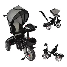 Triciclo Para Niños 7en1 Con Asiento Giratorio 360,luz, Color Gris