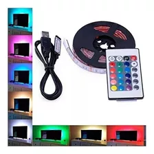 Tira Led Para Tv Pc 2 Metros Autoadhesiva Usb Control Remoto Luz Rgb