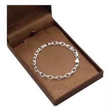 Pulseira De Prata 925 Masculina Cadeado Maciça 5,4mm 20cm