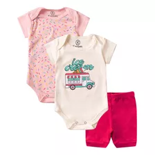 Kit 3 Pçs Roupa Bebê Body E Short Menino Menina 100% Algodão