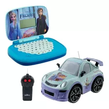 Kit Laptop Da Frozen + Veiculo Snow Machine Azul