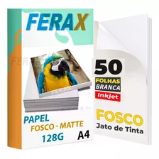 50 Folha Papel Fotográfico 128g A4 Matte Fosco Jato De Tinta Cor Branco