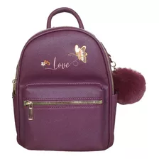 Mochila Mini Vino Con Llavero De Peluche Mujer Niña