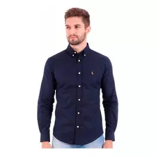 Camisa Ralph Lauren Masculina Custom Fit Oxford Marinho