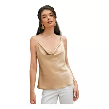 Blusa Top De Tirantes En Satín Con Cuello Fruncido