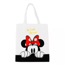 Bolsa Sacola Branca Retangular Rosto Minnie Disney Cor Branco