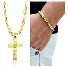 Corrente Masculina Pingente E Pulseira Banhada A Ouro Tk390