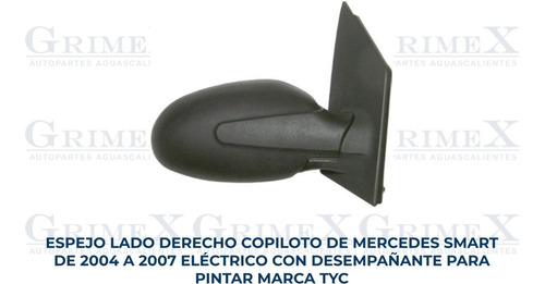 Espejo Smart 2004-2005-2006-2007 Elec C/desemp P/pint Ore Foto 10