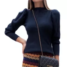 Blusa Manga Bufante Princesa Tricot Tendência Inverno 2019