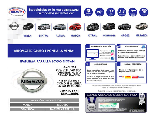 Emblema Parrilla Nissan Altima 2010 2011 2012 Nuevo Foto 7