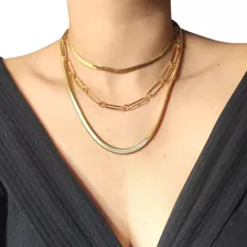 Choker Colar Fita Laminada Corrente Grossa Folheado A Ouro