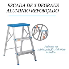 Mini Escadinha Banqueta 3degrau Doméstica Reforçada Alumin Cor Azul-prata