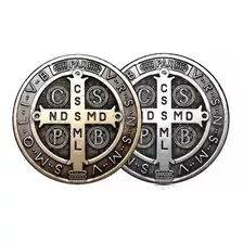 2 Adesivos Medalha São Bento Cruz Sagrada Prata Bronze 10cm