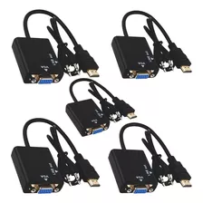 Kit 5 Cabo Adaptador Conversor Hdmi Para Vga Saída P2 Áudio